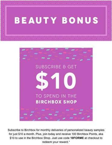 Birchbox $10 Coupon Code