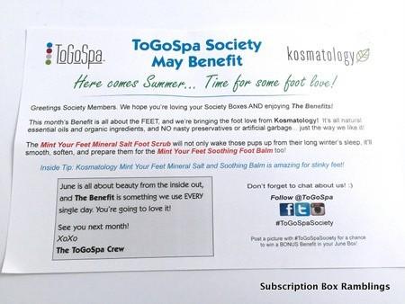ToGoSpa Society May 2015 Subscription Box Review