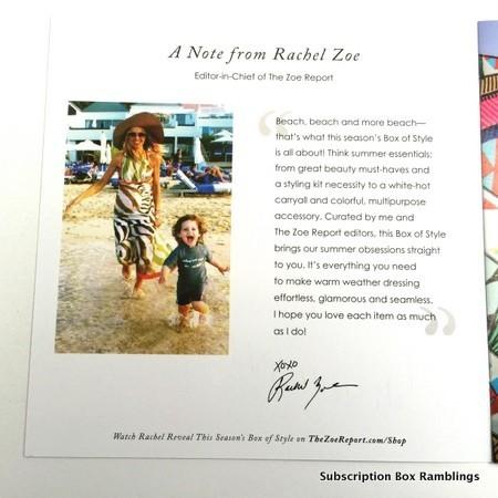 Rachel Zoe / The Zoe Report Box of Style Summer 2015 Subscription Box Review