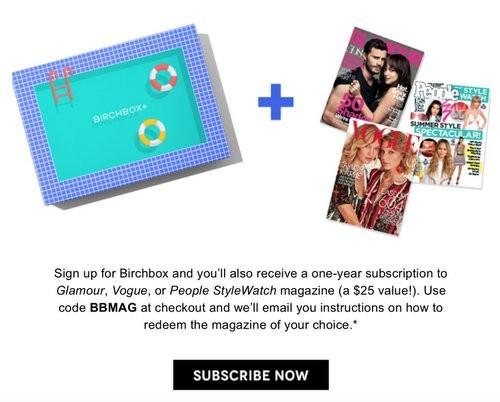 Birchbox Free Glamour, People Style Watch or Vogue Subscription With Subscription Purchase!