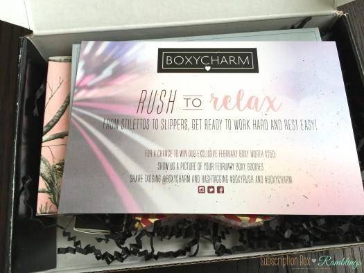 BOXYCHARM February 2016 Subscription Box Review - "RUSH to Relax"