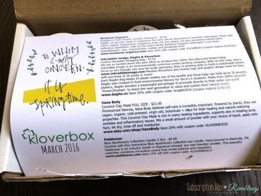 Kloverbox March 2016 Subscription Box Review + Coupon Code