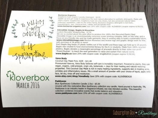Kloverbox March 2016 Subscription Box Review + Coupon Code