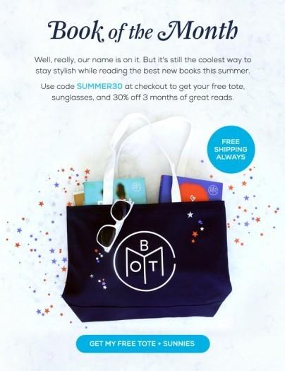 Book of the Month - Free Tote Bag + Sunglasses + 30% Off 3-Month Subscription - Still Available!