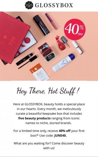 GLOSSYBOX 40% off First Box or $14.99/month for a 3-Month Subscription!