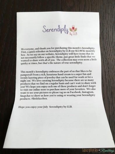 Serendipity by Little Lace Box July 2016 Review + LLB Coupon Codes