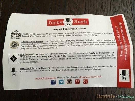 Jerky Snob August 2016 Subscription Box Review