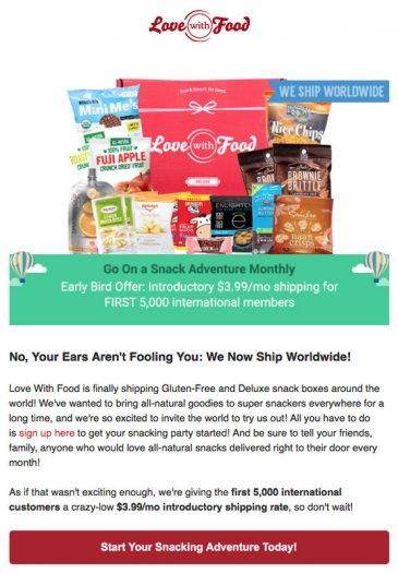 Love With Food - Now Offering International Shipping (+ first box for $3.99)!