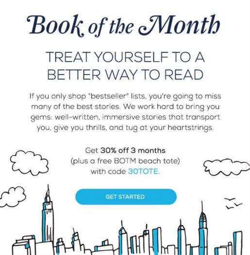 Book of the Month 30% Off + Free Tote Offer!