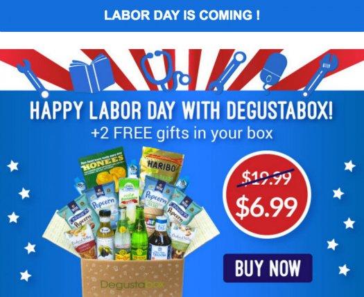 Degustabox Labor Day Sale - First Box $6.99 + 2 Free Gifts!