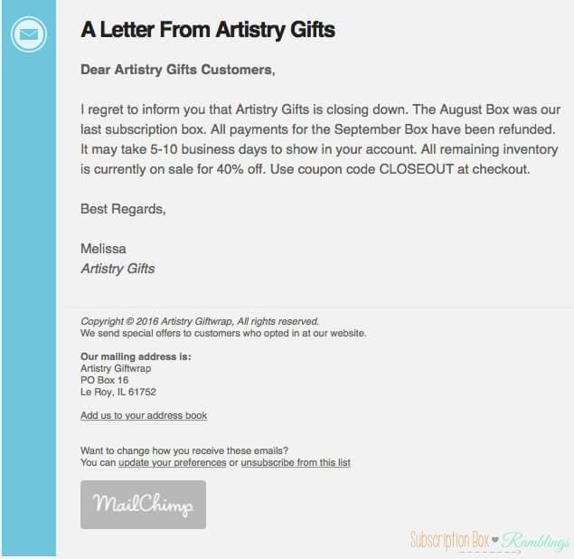 Read more about the article Artistry Gifts is Closing Down