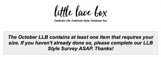 Little Lace Box October 2016 Customization Reminder + $20 Off Coupon Code!