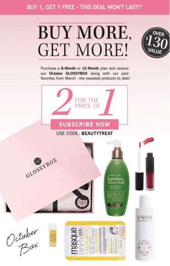 Read more about the article GLOSSYBOX – Free Bonus Box with October Box Purchase!
