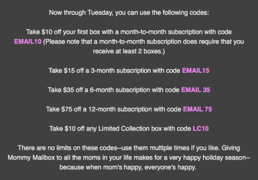 Mommy Mailbox Cyber Monday Coupon Codes