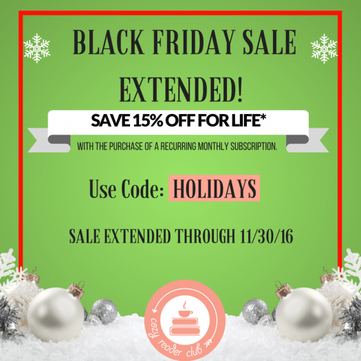 Read more about the article Cozy Reader Club 15% Off Black Friday Sale – Extended thru 11.30.16