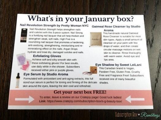 S&G Beauty Box Subscription Box Review January 2017