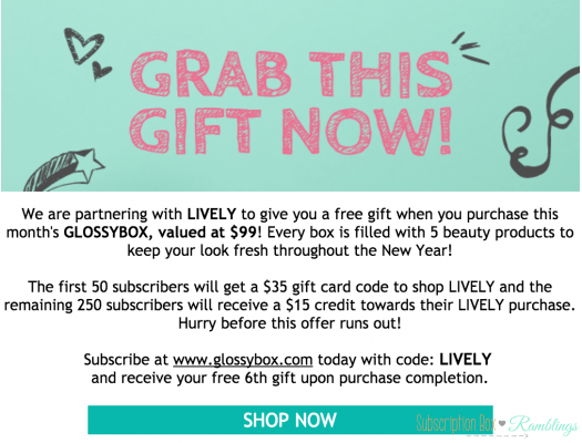 GLOSSYBOX - Free Lively Gift Card with New Subscription