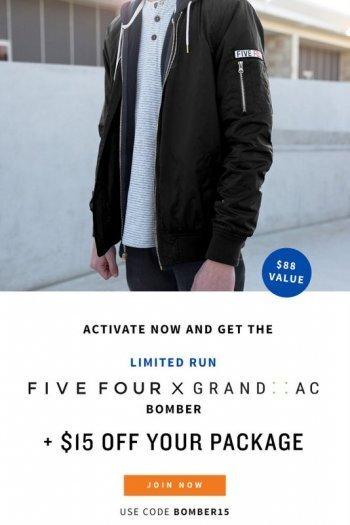 Five Four Club – $15 Off + Free Bomber Jacket with your First Month
