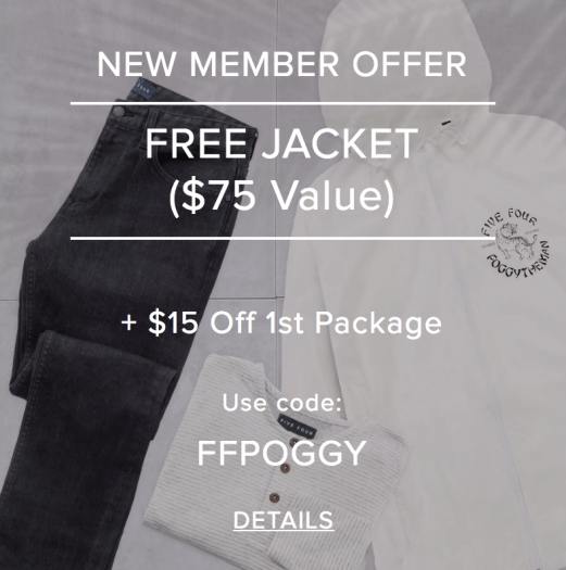 Five Four Club Coupon Code – Free Jacket + $15 Off First Box Offer