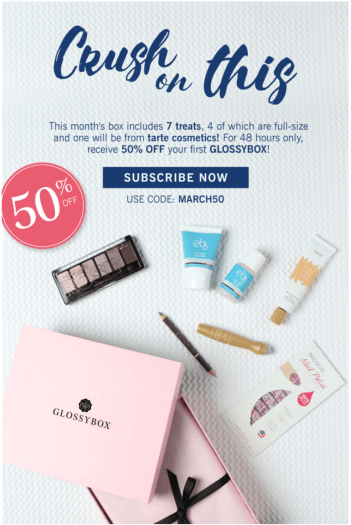 GLOSSYBOX Coupon Code - 50% Off First Box Offer