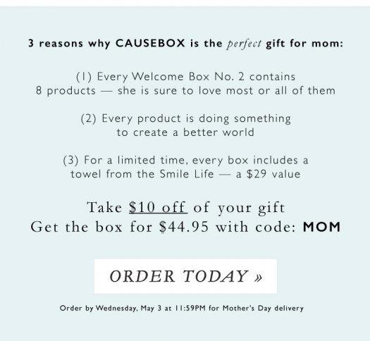 CAUSEBOX Mother's Day Deadline + $10 Coupon Code + Full Spoilers
