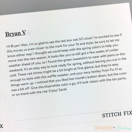 Stitch Fix Men Review - April 2017