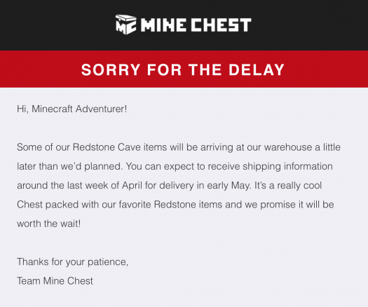 Mine Chest "Redstone" Shipping Delay!