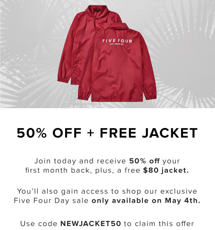 Five Four Club Coupon Code – 50% Off + Free $80 Jacket!