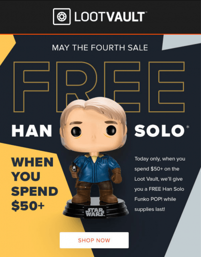Read more about the article Loot Vault Flash Sale: Free Han Solo Funko POP when you spend $50+
