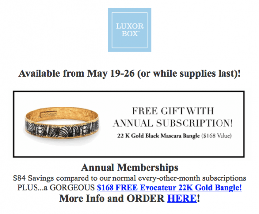 Luxor Box Free Bangle with Annual Subscription!