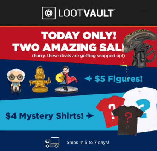 Read more about the article Loot Vault Sale – $4 Mystery Shirts + $5 Figures
