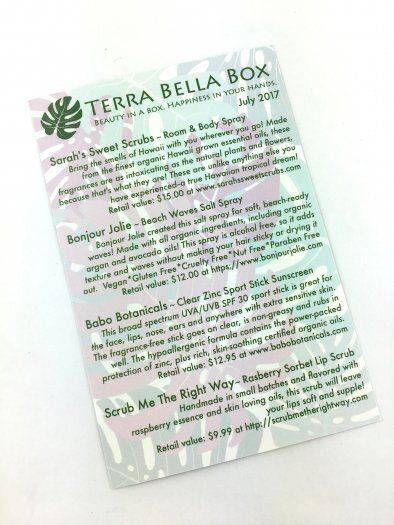 Terra Bella Subscription Box Review - July 2017