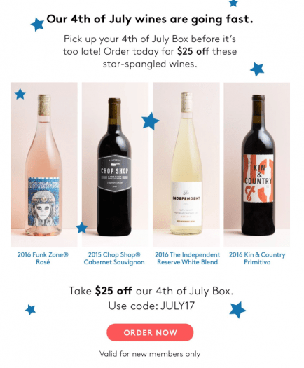 Winc 4th of July Sale – $25 Off First Month!