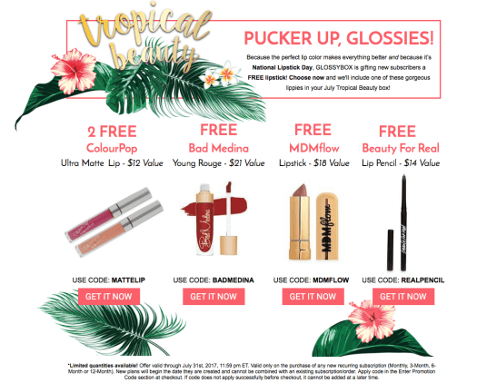 GLOSSYBOX Coupon Code - FREE Lipstick in First Box!