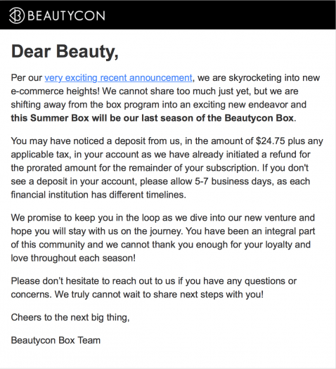 Beautycon Box Subscriptions Ending!