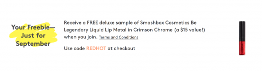 Birchbox FREE Smashbox Cosmetics Be Legendary Liquid Lip Metal in Crimson Chrome sample with New Subscriptions!