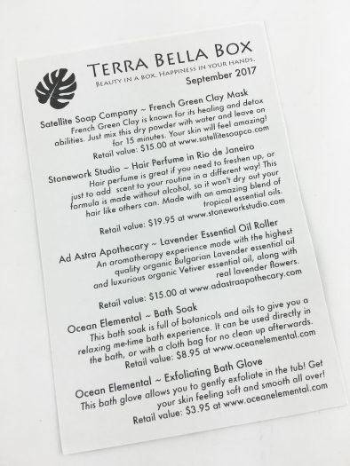 Terra Bella Subscription Box Review - September 2017