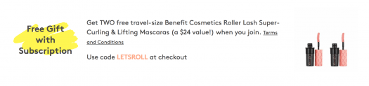Birchbox Coupon - Two free travel-size Benefit Cosmetics Roller Lash Super-Curling & Lifting