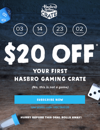 Hasbro Gaming Crate $20 Off Coupon Code