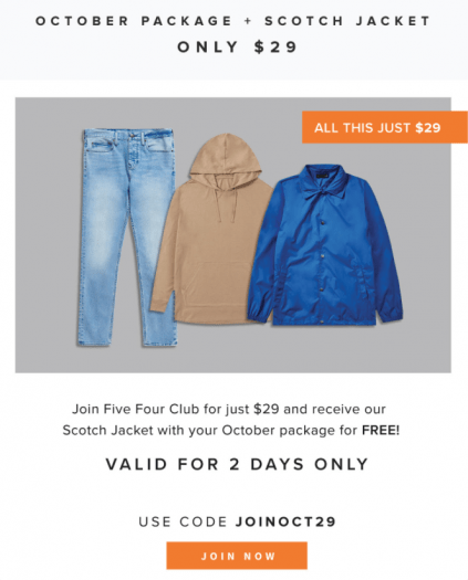 Read more about the article Five Four Club – Free Jacket + First Box for $29!
