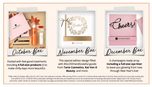 GLOSSYBOX 3-Months for $10/Month + November & December Spoilers
