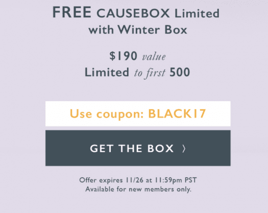 CAUSEBOX Black Friday Sale - Free Limited Edition Box with Winter 2017 Box!