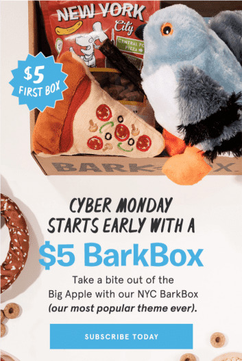 BarkBox Cyber Monday Coupon Code – $5 First Box on 6 or 12-month Plans!