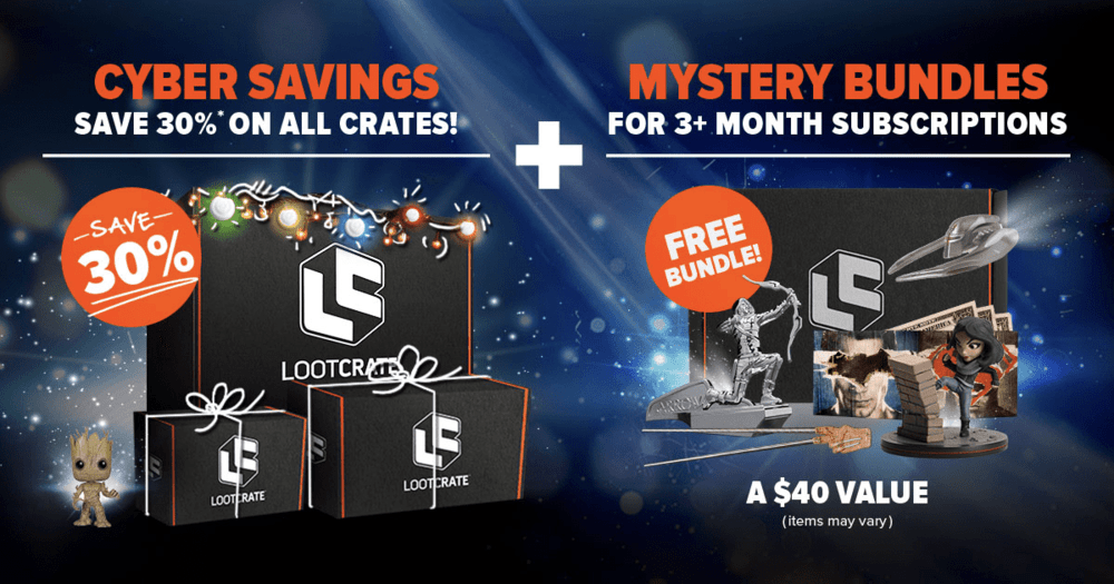 Read more about the article EXTENDED: Loot Crate Cyber Monday Sale – 30% Off + Free Mystery Bundle
