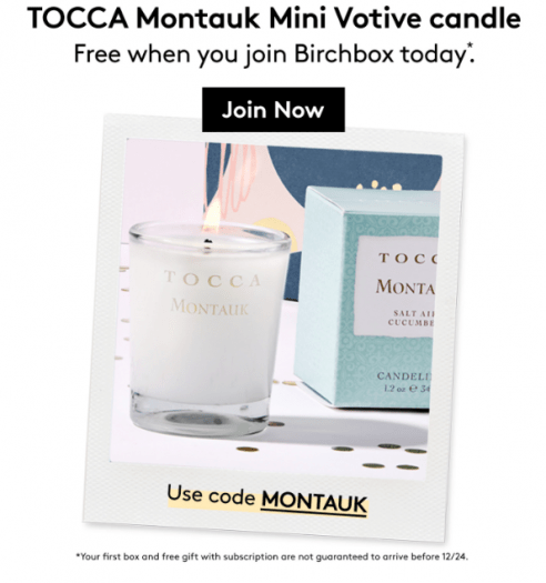 Read more about the article Birchbox Coupon – Free TOCCA Montauk Mini Votive Candle with New Subscriptions