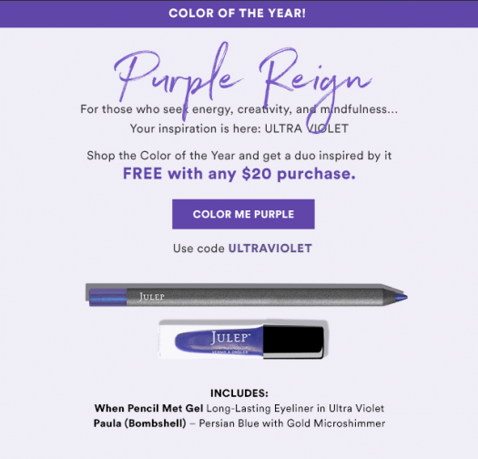 Read more about the article Julep Free Purple Reign Gift Set with $20 Purchase!