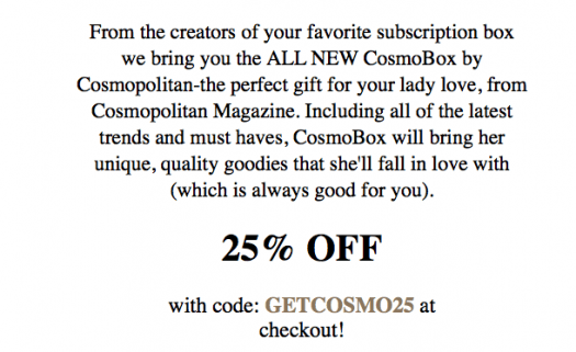 CosmoBox Coupon Code - Save 25% Off!