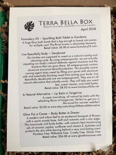 Terra Bella Subscription Box Review - April 2018