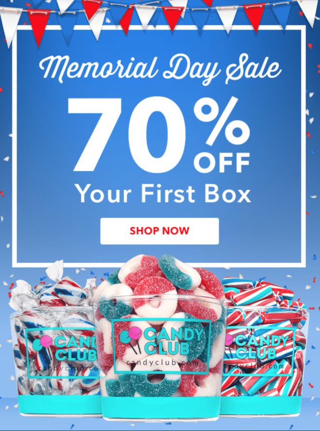 Candy Club Memorial Day Sale – Save 70% Off Your First Box!