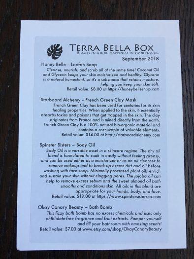 Terra Bella Subscription Box Review - September 2018